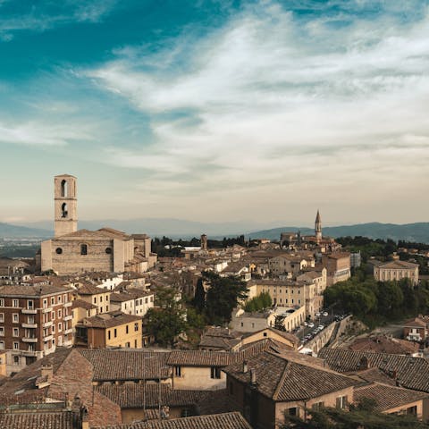 Discover historic Perugia, the capital city of Umbria, around 20 kilometres away