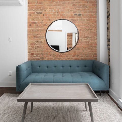 Unwind on the comfy sofa after a busy day in Montréal