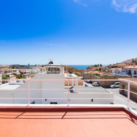 Head up to the rooftop terrace and admire the view of the Mediterranean Sea 