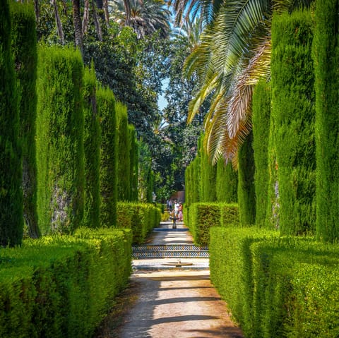 Feel the sun's warmth as you wander through the Royal Alcazar gardens