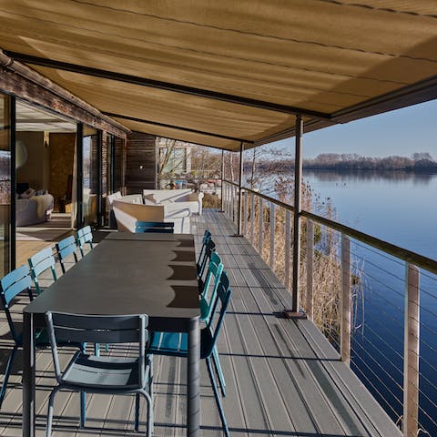 Listen to the quack of ducks as you dine on the deck