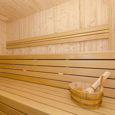 Find your peace as you unwind in the private sauna room