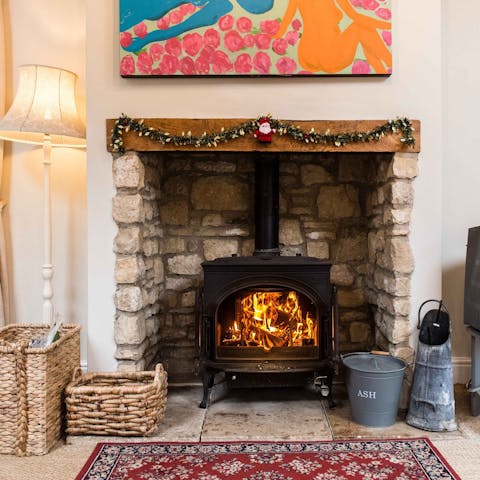 Light the wood-burning stove to keep the evening chill at bay