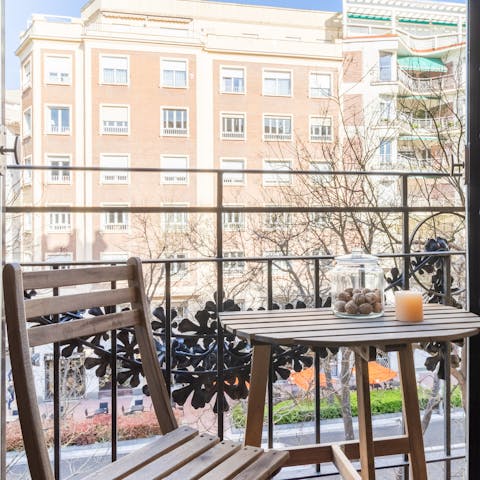 Enjoy a morning coffee on the little balcony 