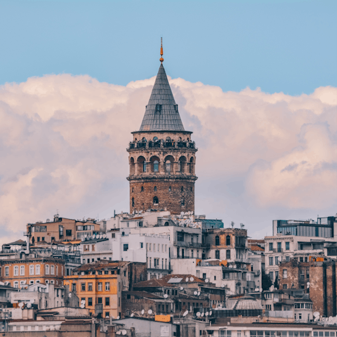 Visit the striking Galata Tower, less than a mile away from your apartment