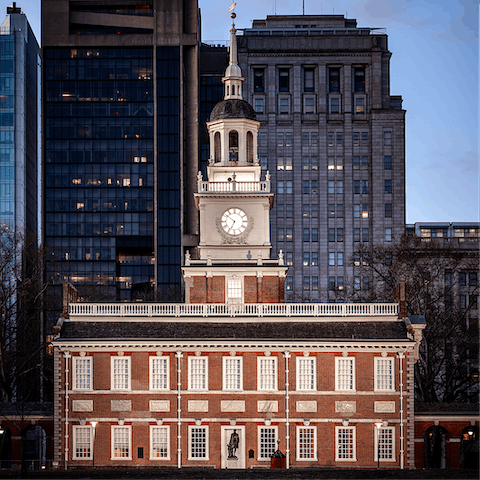 Visit Independence Hall, a half-hour walk from your door