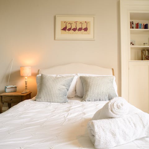 Retire to your restful bedroom after a jam-packed day on the town 