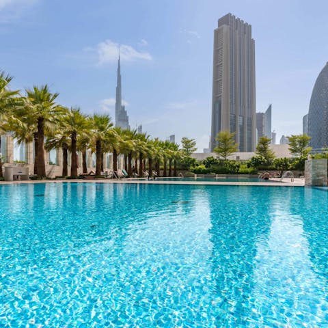 Enjoy refreshing swims in the communal pool, with fantastic views all around you 