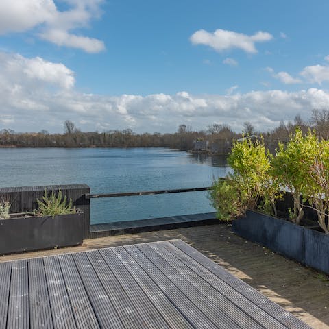 Head up to the roof terrace for a sweeping view of Huntsman Lake