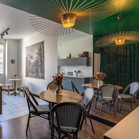 Gather around the bistro-style for homecooked meals in your beautiful dining area