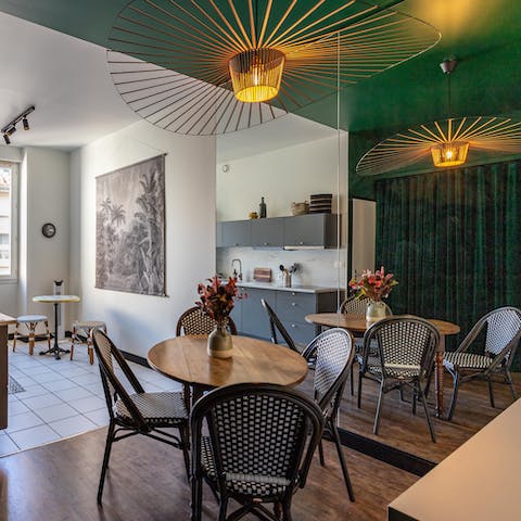Gather around the bistro-style for homecooked meals in your beautiful dining area