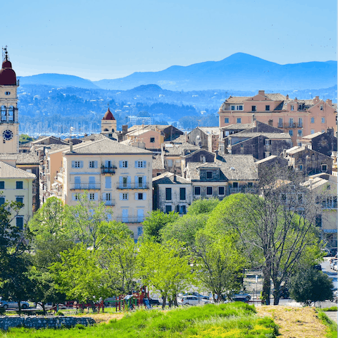 Head to the historical charm of Corfu, just a sixteen minute drive away