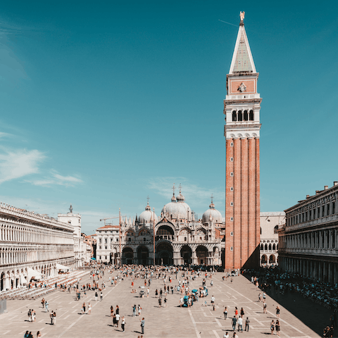Visit bustling St Mark's Square, six minute away on foot