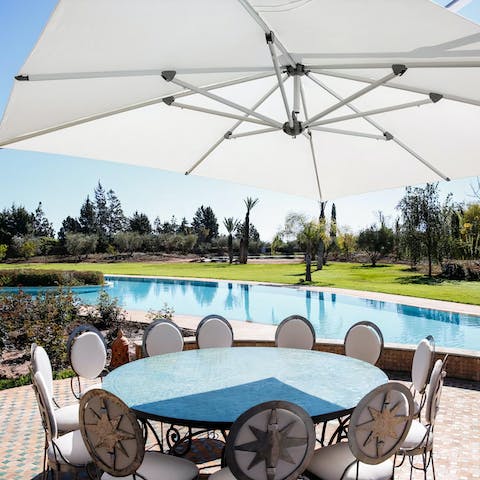 Dine alfresco by the pool and enjoy a homecooked meal or a privately prepared feast
