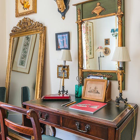 Pen your thoughts at the charming desk space