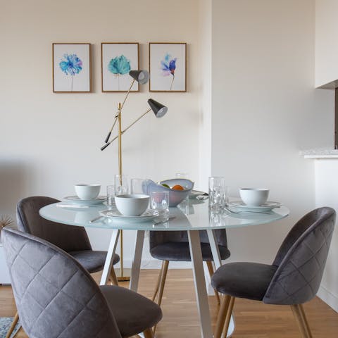 Enjoy a hearty breakfast at the stylish dining table