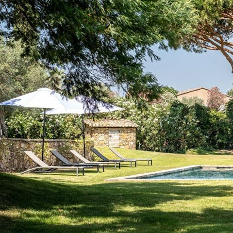 Sunbathe around the pool area away from it all