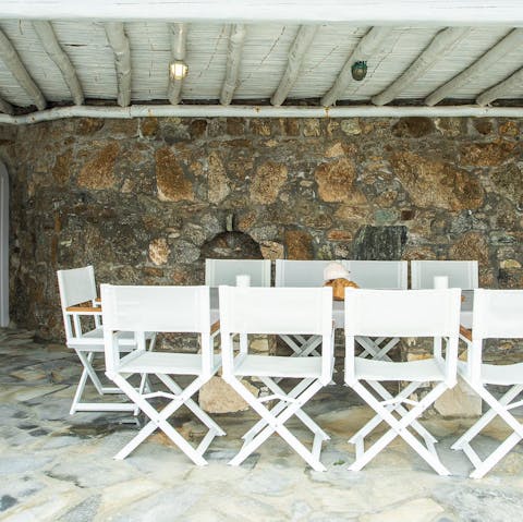 Graze on local produce in the shade of the covered patio