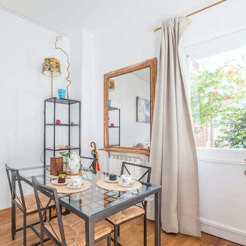 Start the day with coffee and croissants in the light-filled dining area