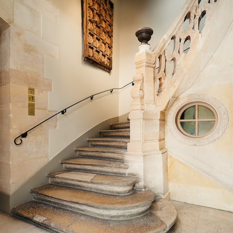 Delight in the 17th-century building with its stone walls and winding staircase