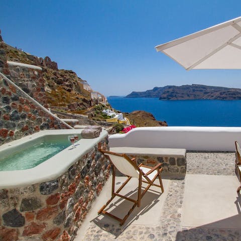 Lose yourself to the Aegean sea vistas from the private hot tub and terrace