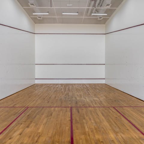 Get competitive at the building's squash court