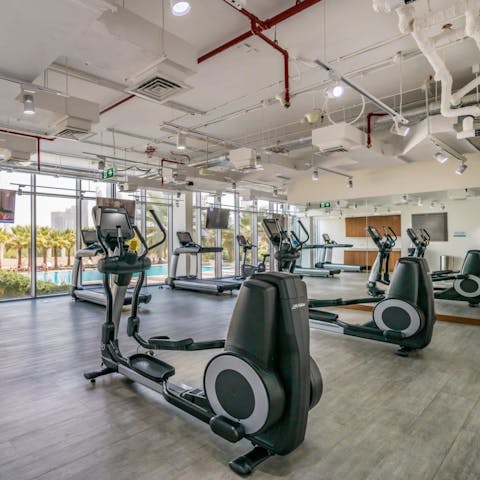 Keep on top of your fitness routine at the on-site gym