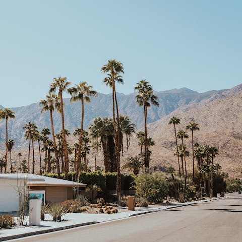 Make the five minute car journey to the centre of Palm Springs and explore its country clubs, boutiques, eateries, and more