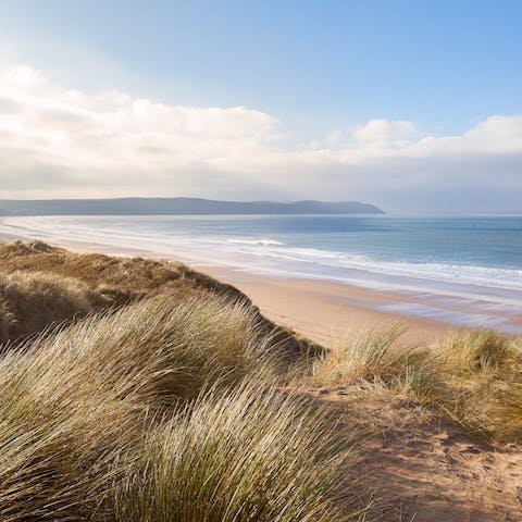 Embrace fresh sea air and expansive views from Woolacombe beach – just a thirty–minute drive