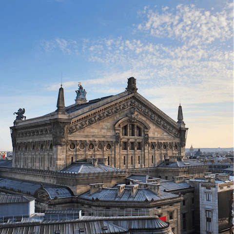 Catch an operatic spectacle at Palais Garnier, only twenty minutes from the apartment