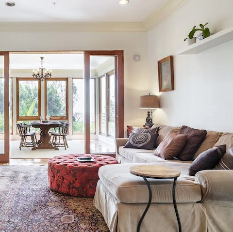 Stretch out in the living area after a day of exploring Los Angeles 