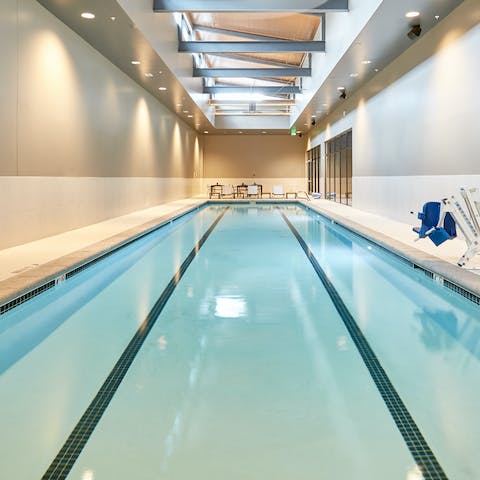 Swim lengths of the building's indoor pool