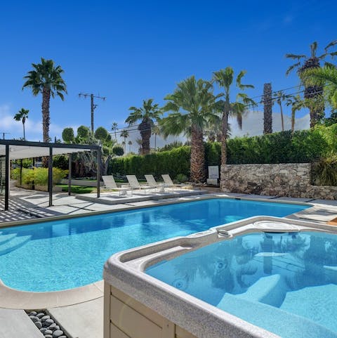 Relax in the raised hot tub