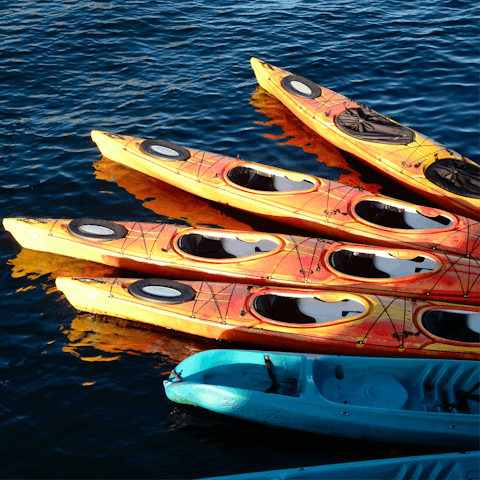 Hire kayaks for a day of water sports activities on the lake
