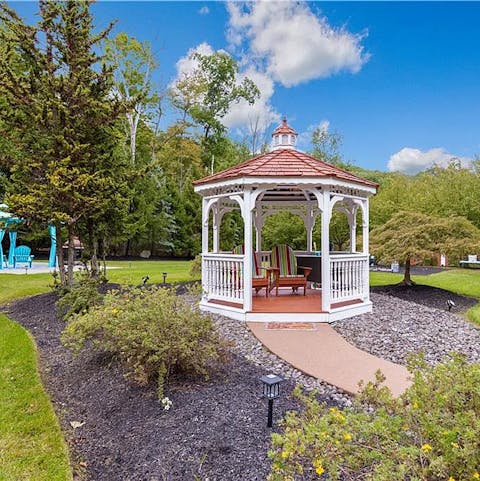 Explore the sprawling garden and find gazebos and seating nooks