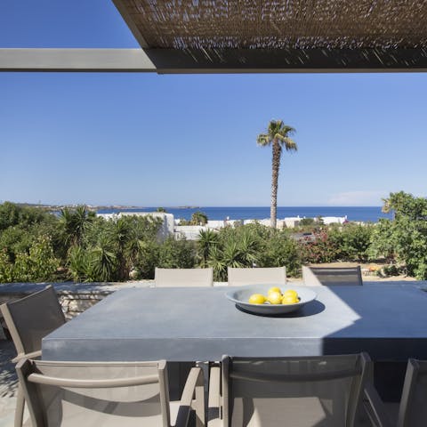 Gather on the sun-dappled terrace for a Greek feast alfresco