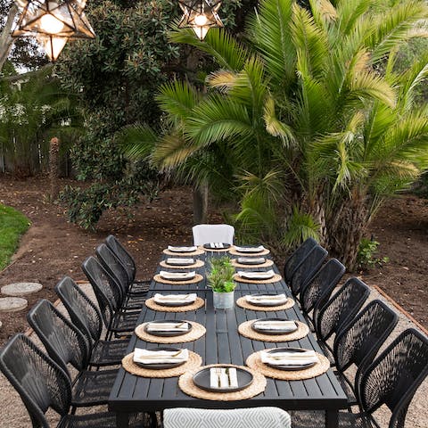 Dine alfresco at the grand garden dining area 