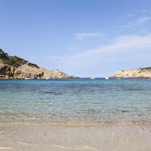 Reach the crystal-clear water of Cala Vadella in just four minutes on foot