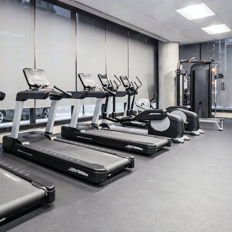 Keep on top of fitness in the shared gym just next door