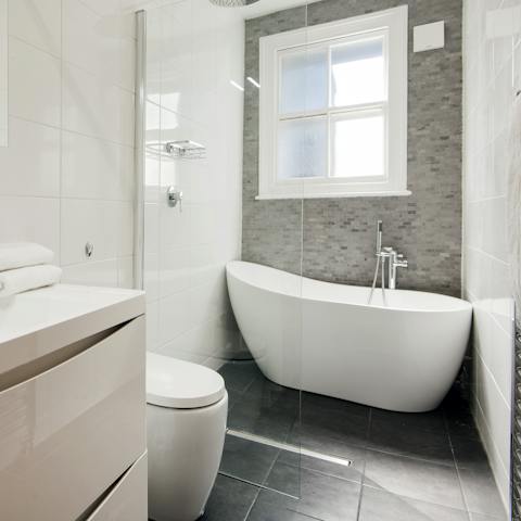 Enjoy a long soak in the freestanding bath