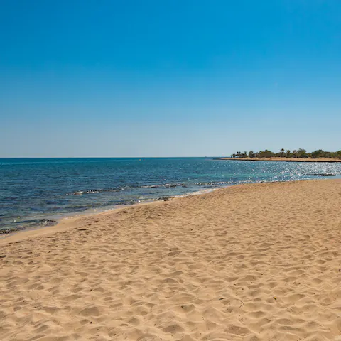 Check out the stunning beach of Ayia Thekla, located a short walk from your home