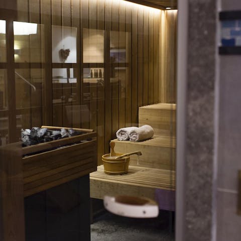 Get your sweat on in the resident's-only sauna