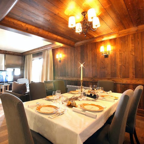 Relax or dine together in cosy, wood-panelled surroundings