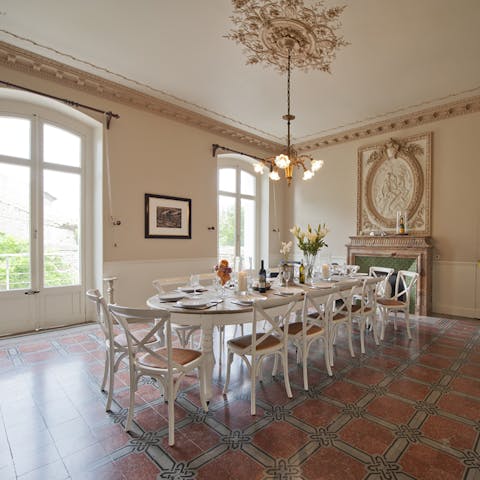 Gather everyone around the impressive dining table