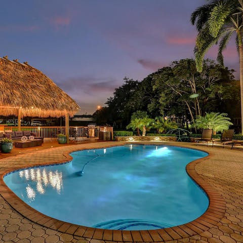 Enjoy an evening swim in the free-form pool