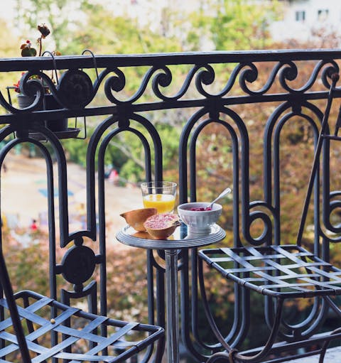 Enjoy breakfast on the private balcony