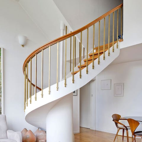 Admire the striking spiral staircase