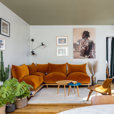 Kick back in the stylish living room after a day of exploring the city on foot