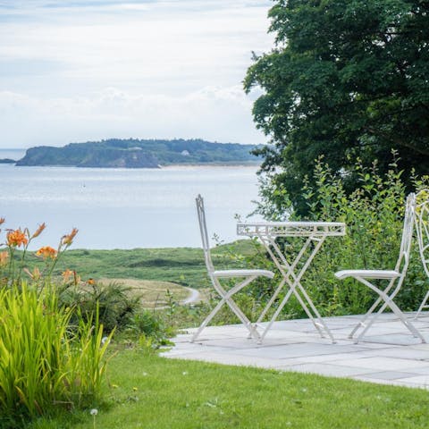 Take in sea views to Caldey Island from the terrace