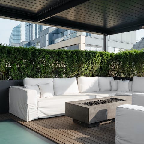 Catch the rare sunshine on the terrace, a cocktail in hand